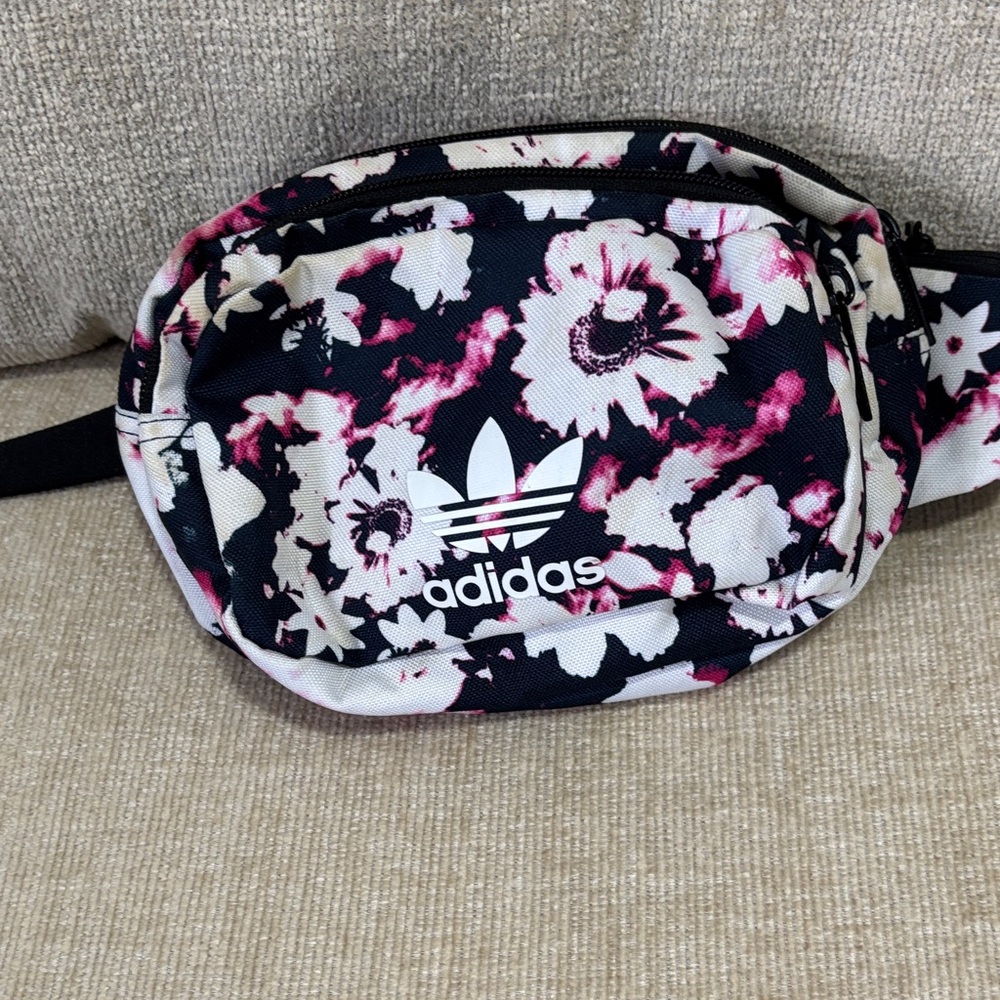 Adidas Black and Pink Floral Waist Bag